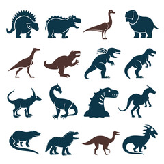 Diverse dinosaur species in flat vector silhouette style design © Xihan