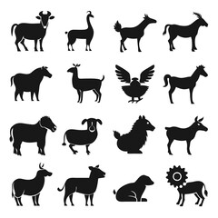 Fototapeta premium Animal silhouettes set farm and wild animals illustration