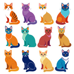 Naklejka premium Collection of colorful stylized cats in various poses