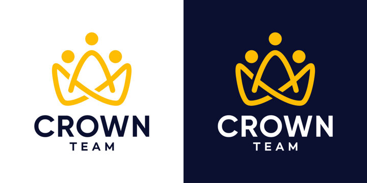 Simple community logo design template. People shapes logo design with crown minimalist vector illustration. Symbol, icon, creative.