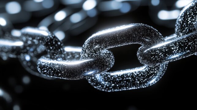 Close-up of a digital blockchain chain, representing secure technology and networked connections for data integrity.