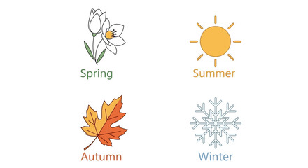 Obraz premium Seasonal icons representing spring, summer, autumn, and winter.