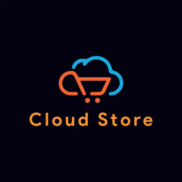 tech cloud store logo design vector
