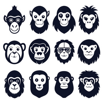 Collection of monkey face icons in a vector style