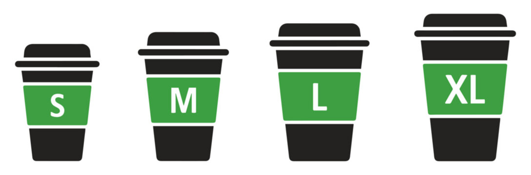 coffee cup size selection icon set