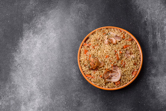 Kabsa or mandi, an Arabic dish with rice and chicken, salt, and spices. Kabsa or mandi