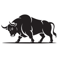 Obraz premium A powerful black bull stands poised head lowered displaying strength and determination silhouette