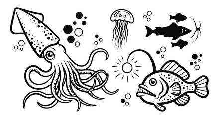 Fototapeta premium Ocean Creatures Line Art Collection