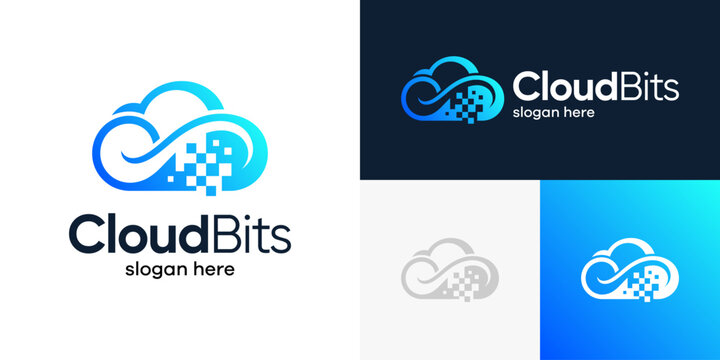 Cloud bits logo design. Cloud design graphic with digital pixel vector illustration. Symbol, icon, creative.