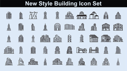 New style building icon set: contemporary collection of modern architectural structures © databasemajed