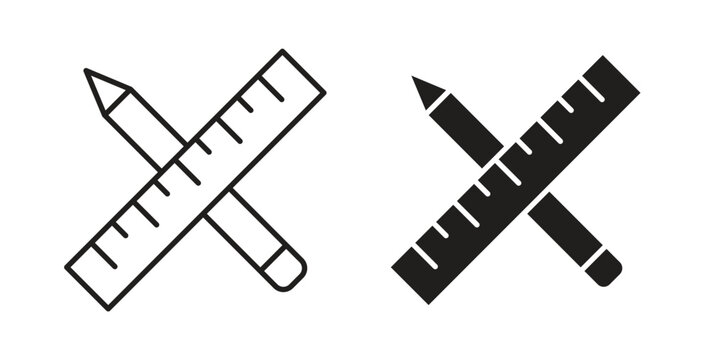 Pencil and ruler icon in line design. Editable stroke icon.
