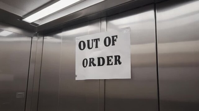 "Out of order" sign in an elevator.