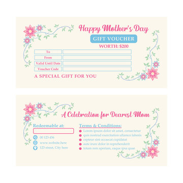 Elegant Mother's Day gift voucher template with floral decorative elements