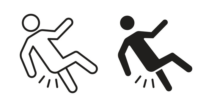 Accident icon set in black outline and fill. Editable icons