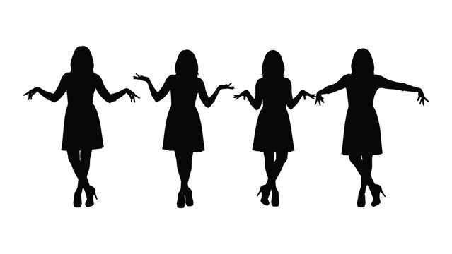Four women in dresses and high heels are standing in a row