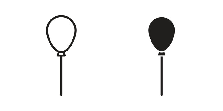 Balloon icon set in black outline and fill. Editable icons
