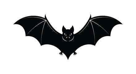 A striking black bat with outstretched wings is depicted in a bold graphic style silhouette high quality professional detailed modern elegant © GDSneha02
