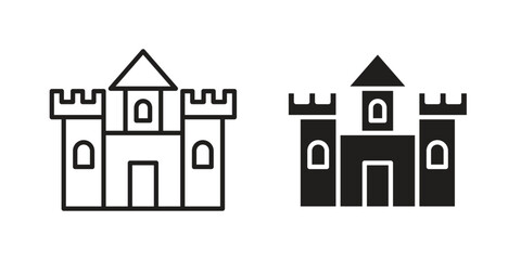 Castle icon set in black outline and fill. Editable icons © Lohan