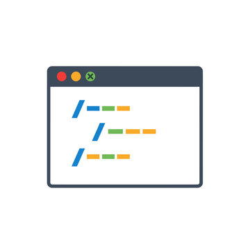 Flat design code editor interface icon with colorful syntax