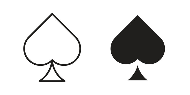 Card-spade icon set in black outline and fill. Editable icons