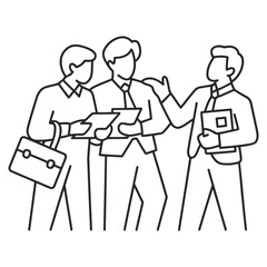 business team discussion vector eps with multiple people talking and planning simple outline illustration for teamwork brainstorming meeting collaboration and office communication concept