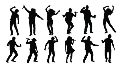 Fototapeta premium Black silhouettes of people dancing in various poses