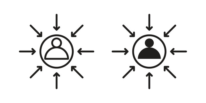 Customer centricity icon set in black outline and fill. Editable icons