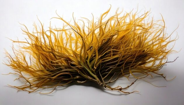 Golden Seaweed - A Close-Up of Marine Flora on a White Background.