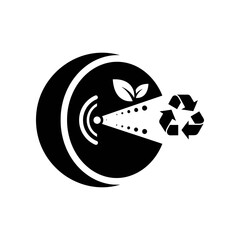 Obraz premium Eco friendly symbol with recycling logo and green leaf sprouting from technology wave