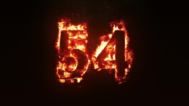 Burning Fire Number 54. Fire Digit Animation. Fiery Number