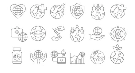 Fototapeta premium World Wellness Outline – Minimal Healthcare Line Concept