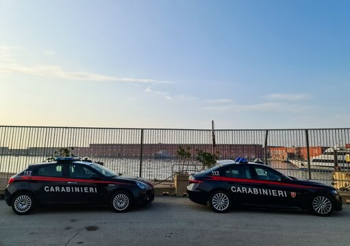 Naples, Italy - 5. March 2026: Carabinieri police cars protecting the port of Naples Italy