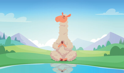 Fototapeta premium Yoga outdoor. Animals making yoga exercises exact vector characters sitting in assana-01