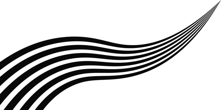 Black on white abstract perspective line wave stripes with 3d dimensional effect isolated on white.