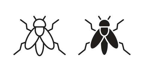 Fly insect icon set in black outline and fill. Editable icons © Lohan