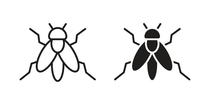 Fly insect icon set in black outline and fill. Editable icons