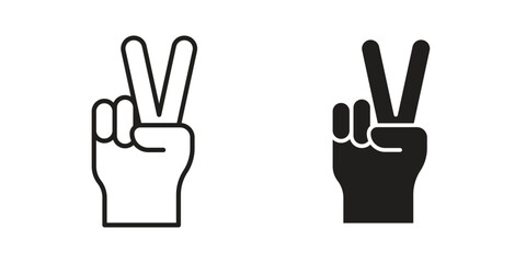 Obraz premium Hand peace icon set in black outline and fill. Editable icons