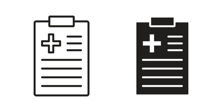 Health report icon set in black outline and fill. Editable icons
