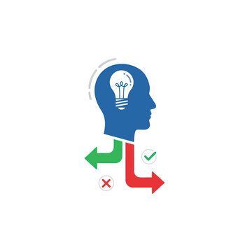 Head with lightbulb choosing between correct and incorrect path