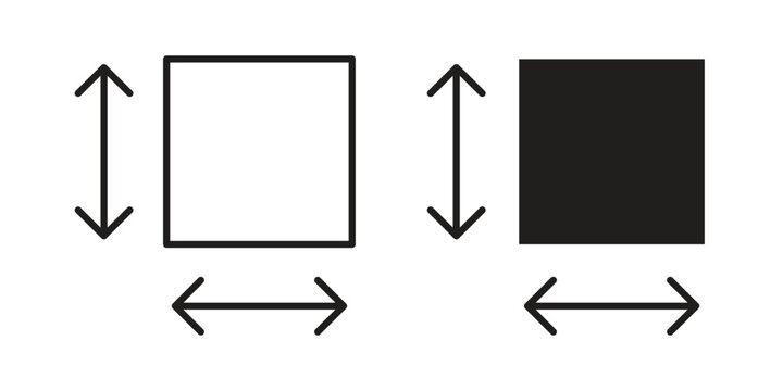 Height and width icon set in black outline and fill. Editable icons