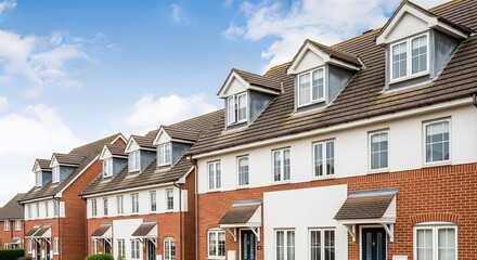 Obraz premium A row of townhouses with white and red brick exterior