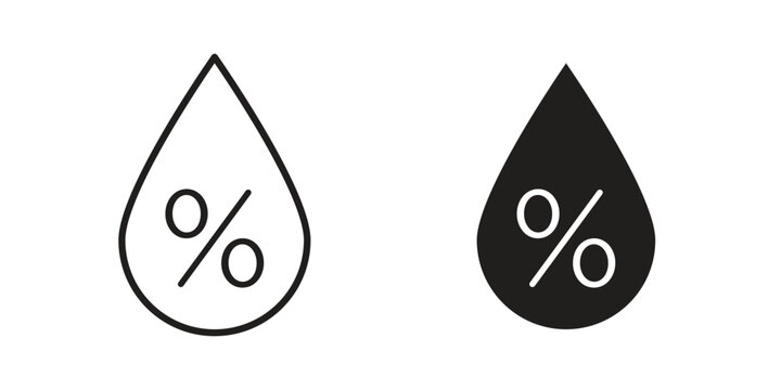 Humidity icon set in black outline and fill. Editable icons