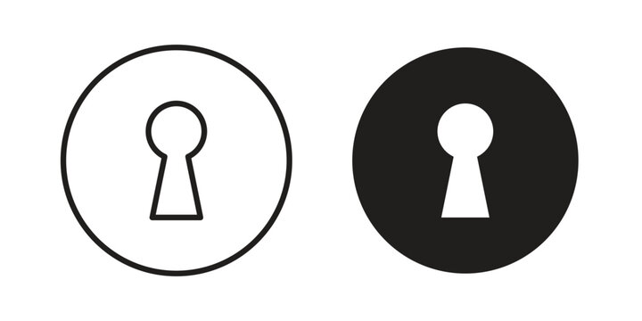 Keyhole icon set in black outline and fill. Editable icons