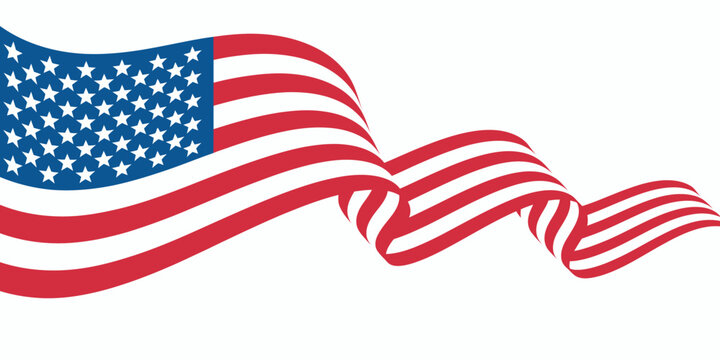 A stylized depiction of the American flag with red and black stripes flowing across the image.