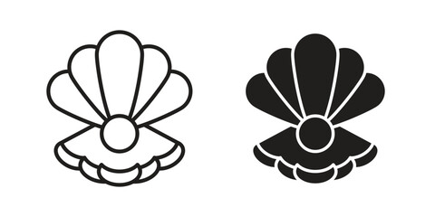 Pearl icon set in black outline and fill. Editable icons © Lohan