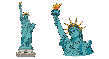 Illustrations of the statue of liberty with flaming torch and tablet © vector desgins 
