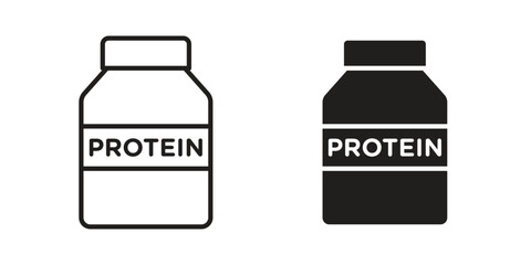 Obraz premium Protein icon set in black outline and fill. Editable icons