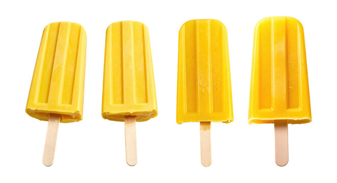 Yellow popsicle isolated on transparent background, refreshing summer treat for hot weather and dessert lovers PNG