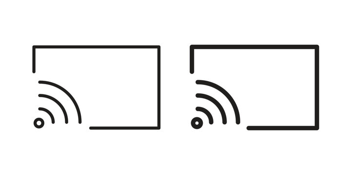 Screencast icon set in black outline and fill. Editable icons