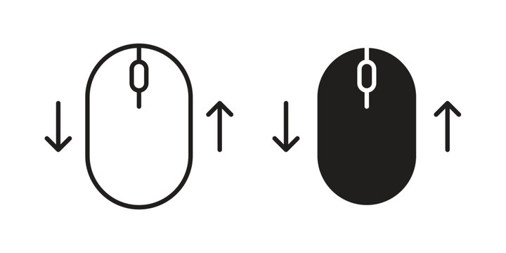 Scroll down up icon set in black outline and fill. Editable icons